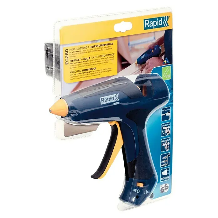 Rapid Pistola termoencoladora EG280 - Diámetro cartucho de cola: 12 mm, 35 W - Imagen de la pistola de pegamento de alto rendimiento Rapid EG280, ideal para manualidades. Empuñadura suave.