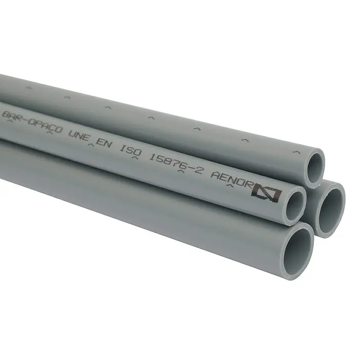 Tubo PB - 22 mm, 3 m - Tubos de plástico gris etiquetados BAR-OPACO UNE EN ISO 15876-2 AENOR, perfectos para proyectos de construcción e instalación.