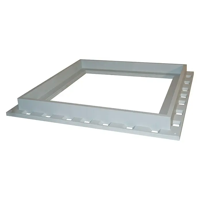 Arqueta con marco y tapa Seventy de Dakota 3 piezas - 73,5 x 73,5 x 65 cm - Un marco blanco de forma cuadrada con recortes, probablemente para propósitos de construcción o montaje, aislado sobre fondo neutro.