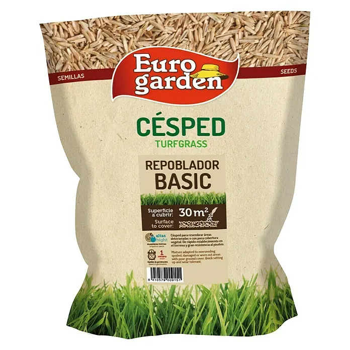 Semillas de césped repoblador - 750 g, 30 m² - Saco de semillas de césped Euro garden "Césped Turfgrass Repoblador Basic" para cubrir 30m² con un césped resistente.