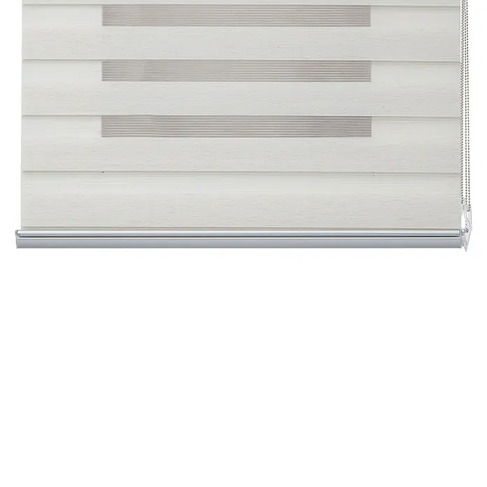 Estor noche y día Platinum - An x Al: 200 x 250 cm, Lino - Primer plano de un estor enrollable doble moderno de color crema, que combina diseño elegante y control de luz práctico. Ideal para espacios habitables.