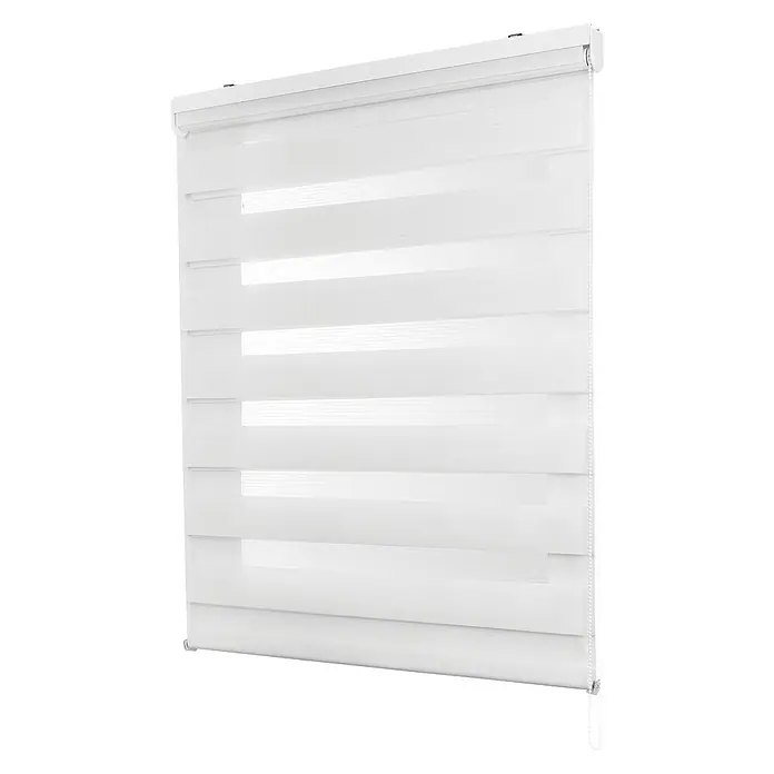 Estor noche y día Duolux - An x Al: 120 x 250 cm, Blanco - Persianas enrollables dobles blancas con franjas alternas transparentes y opacas, ideal para diseño moderno.