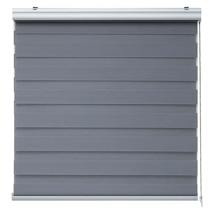Estor noche y día Platinum - An x Al: 120 x 250 cm, Plateado - Cubierta de ventana de persiana enrollable doble horizontal gris con tejido opaco y transparente alternado para control de luz flexible.