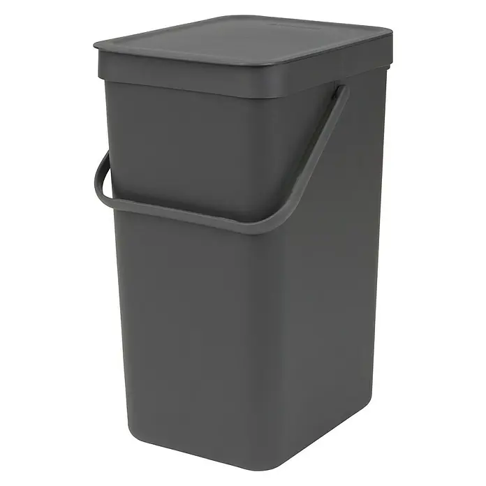 Brabantia Cubo de basura empotrado Sort & Go - 16 l, Gris, Plástico - Un contenedor de residuos orgánicos gris con tapa y asa para facilitar la eliminación de residuos de cocina.