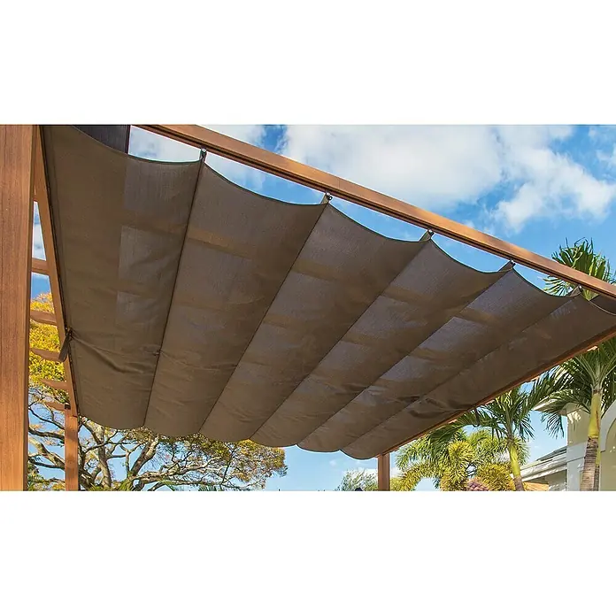 Paragon Outdoor Raffpavillon Florida - B x T: 350 x 350 cm, Farbe Dach: Braun, Farbe Gestell: Braun - Bild eines braunen Pergola-Sonnenschutzes aus Stoff.