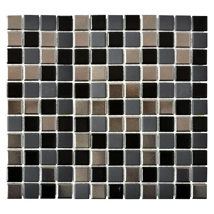 Mosaikfliese Quadrat TRS BLS - 32,6 x 30 cm, Schwarz/Silber, Matt - Quadratische Mosaikfliese mit einem Mix aus Schwarz-, Grau- und Brauntönen, ideal für stilvolle Wand- und Bodengestaltung.