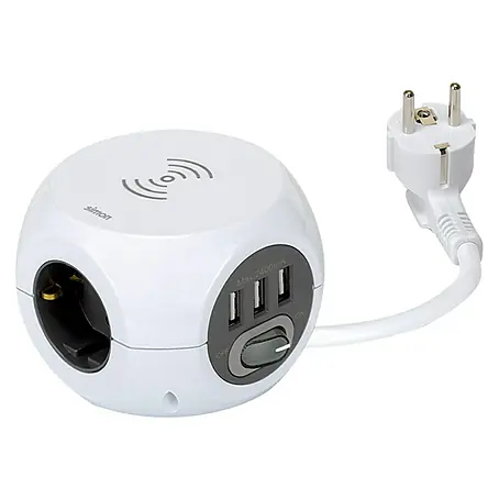 Simon  Bola de enchufes con USB + carga inalámbrica Combi Ball
