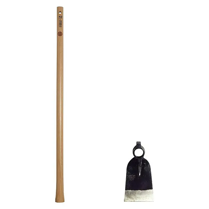 Azada 1C con mango - Anchura de trabajo: 10,5 cm, Acero - Detalle de una azada con mango de madera largo y hoja negra semipulida. Una herramienta indispensable para todo jardinero.