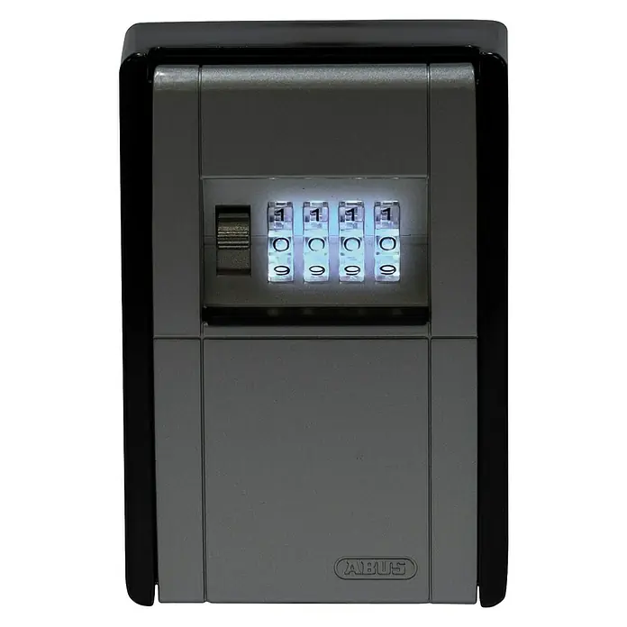 Abus Schlüsselbox Key Garage 787 LED Big - Geeignet für: 50 Schlüssel, L x B x H: 62 x 83,5 x 120 mm, Mit LED-Beleuchtung - Nahaufnahme eines ABUS Schlüsselsafes mit Zahlenschloss, ideal für die sichere Schlüsselaufbewahrung im Außenbereich.