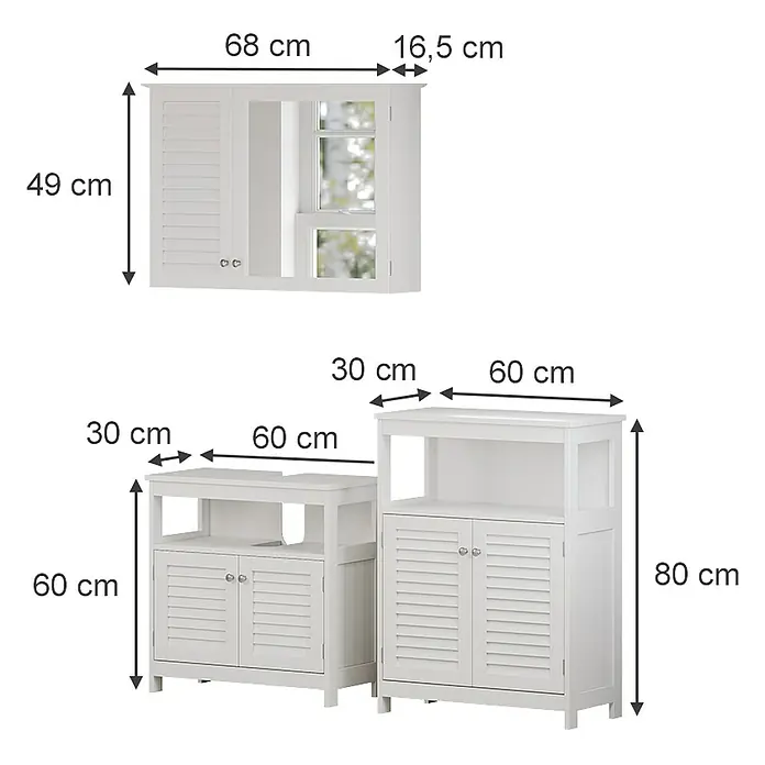 Vicco Badmöbel-Set Riad Weiß 3 Teile, Option 3 - Gesamtbreite Badmöbel: 120 cm, Weiß, Matt