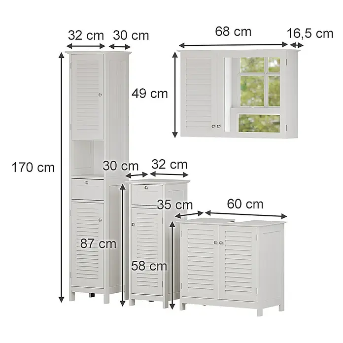 Vicco Badmöbel-Set Riad Weiß 4 Teile, Option 3 - Gesamtbreite Badmöbel: 124 cm, Weiß, Matt