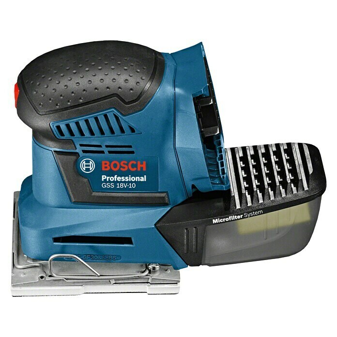 Bosch Professional Akku-Schwingschleifer GSS 18V-10 L-Boxx18 V, Ohne Akku, Leerlaufschwingzahl: 11.000 - 22.000 U/min Left Side View