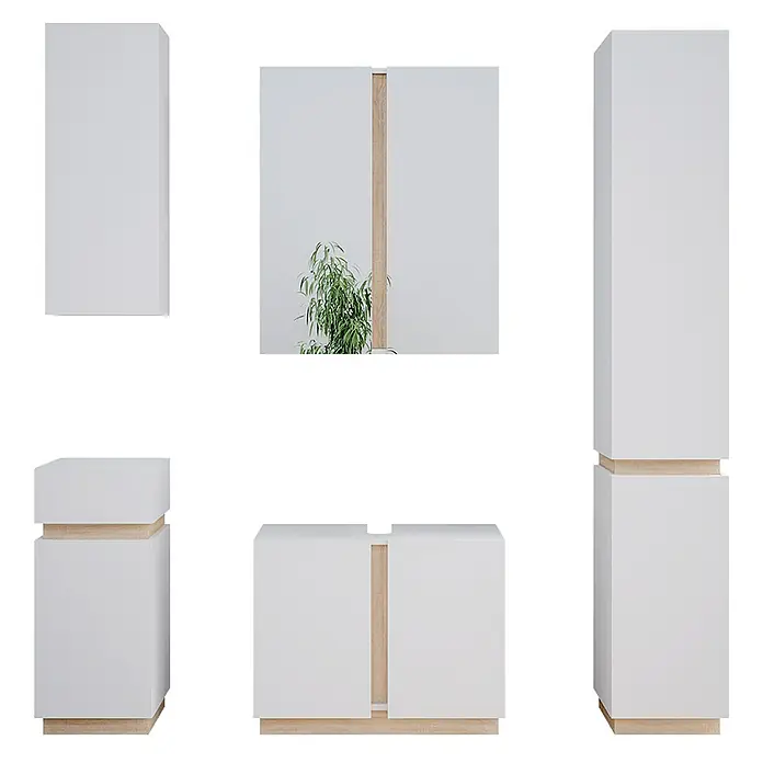 Vicco Badmöbel-Set Gloria Weiß 5 Teile - Gesamtbreite Badmöbel: 136,4 cm, Weiß, Matt