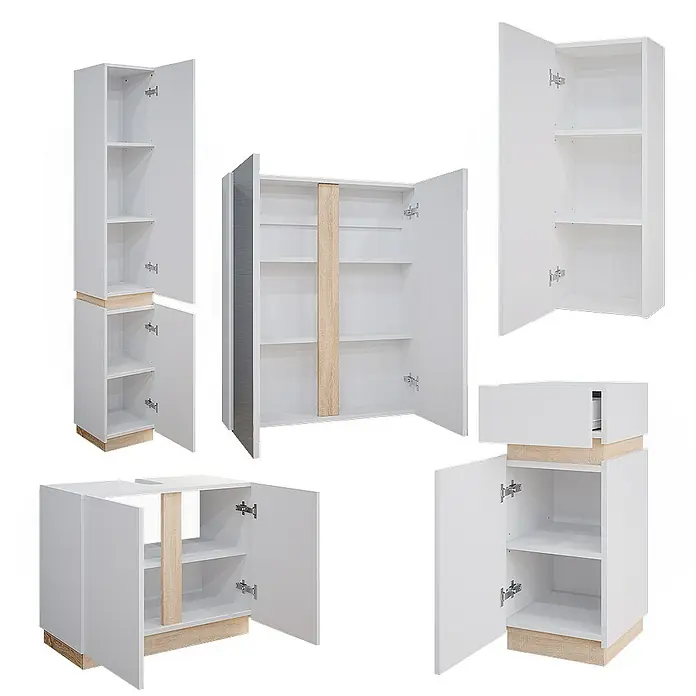 Vicco Badmöbel-Set Gloria Weiß 5 Teile - Gesamtbreite Badmöbel: 136,4 cm, Weiß, Matt