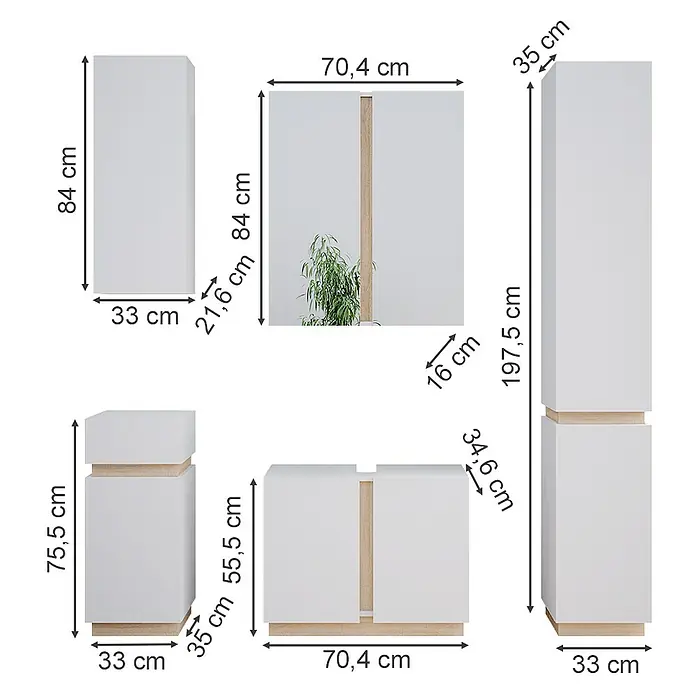 Vicco Badmöbel-Set Gloria Weiß 5 Teile - Gesamtbreite Badmöbel: 136,4 cm, Weiß, Matt