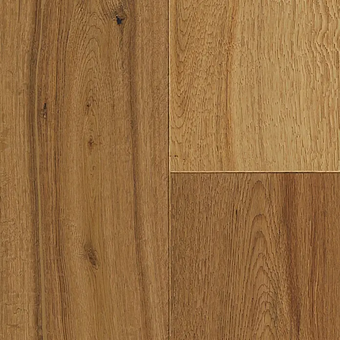 Parkett - Eiche Antik Laax, Landhausdiele, 1.900 x 190 x 15 mm - Nahaufnahme von Eichenparkett, das die natürliche Holzmaserung und die warmen Farbtöne dieses hochwertigen Bodenbelags hervorhebt.