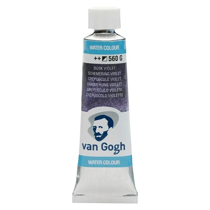 Talens Van Gogh Acuarela - Crepúsculo violeta, 10 ml, Tubo - Primer plano de un tubo de Van Gogh Water Colour en Dusk Violet, perfecto para proyectos de arte.
