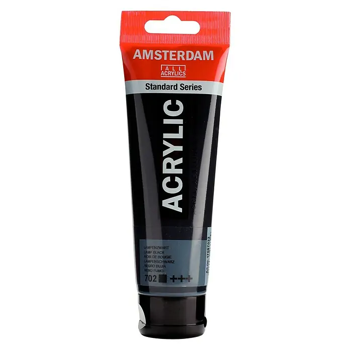 Talens Amsterdam Pintura acrílica Standard - Negro bujía, 120 ml, Tubo - Un tubo de pintura acrílica Amsterdam Standard Series en negro de humo, perfecto para artistas y artesanos.