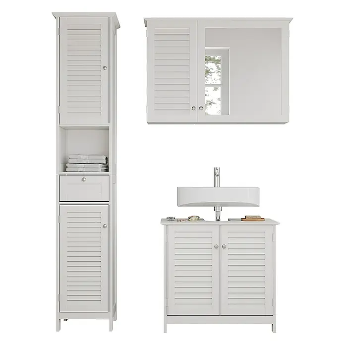 Vicco Badmöbel-Set Riad Weiß 3 Teile, Option 5 - Gesamtbreite Badmöbel: 92 cm, Weiß, Matt