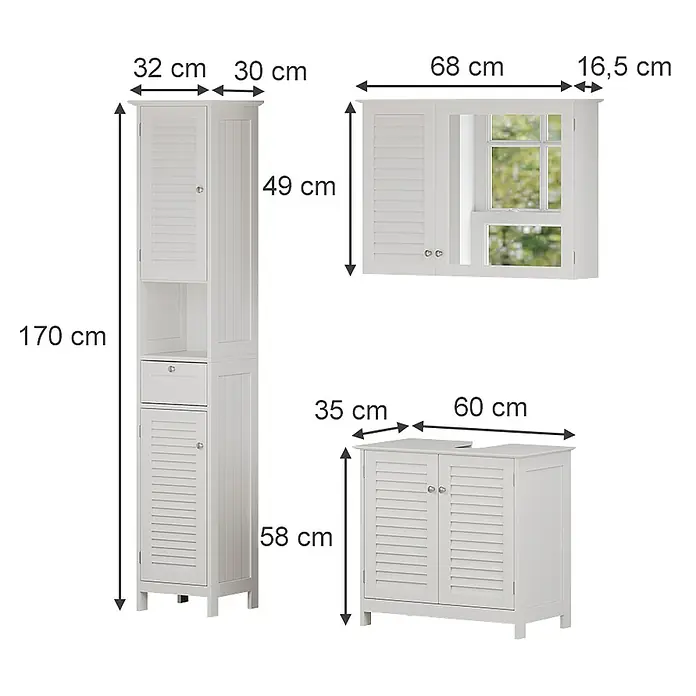 Vicco Badmöbel-Set Riad Weiß 3 Teile, Option 5 - Gesamtbreite Badmöbel: 92 cm, Weiß, Matt