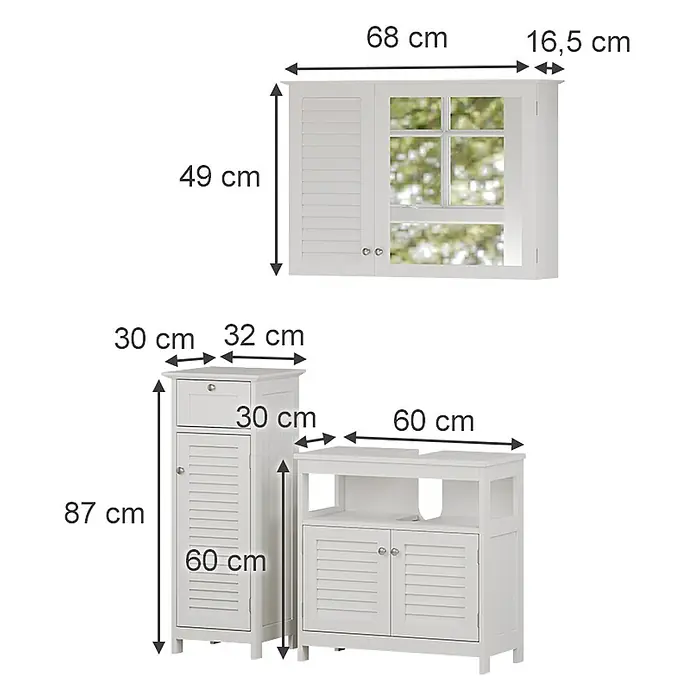Vicco Badmöbel-Set Riad Weiß 3 Teile, Option 1 - Gesamtbreite Badmöbel: 92 cm, Weiß, Matt