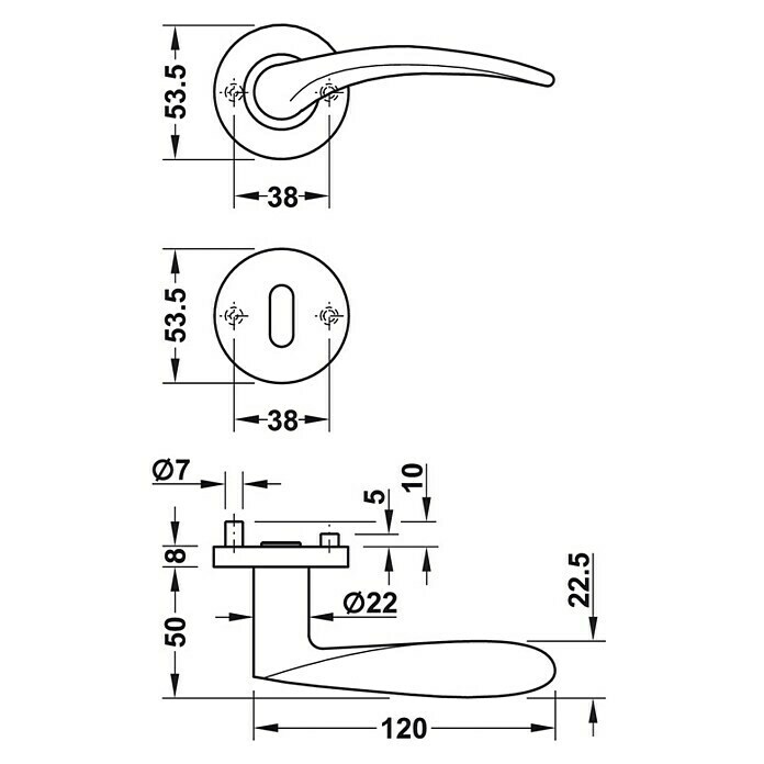 Startec Zimmertürgarnitur LDH 2169 (Türstärke: 38 - 42 mm, Buntbart BB, Edelstahl, Form Drücker: Gebogen)