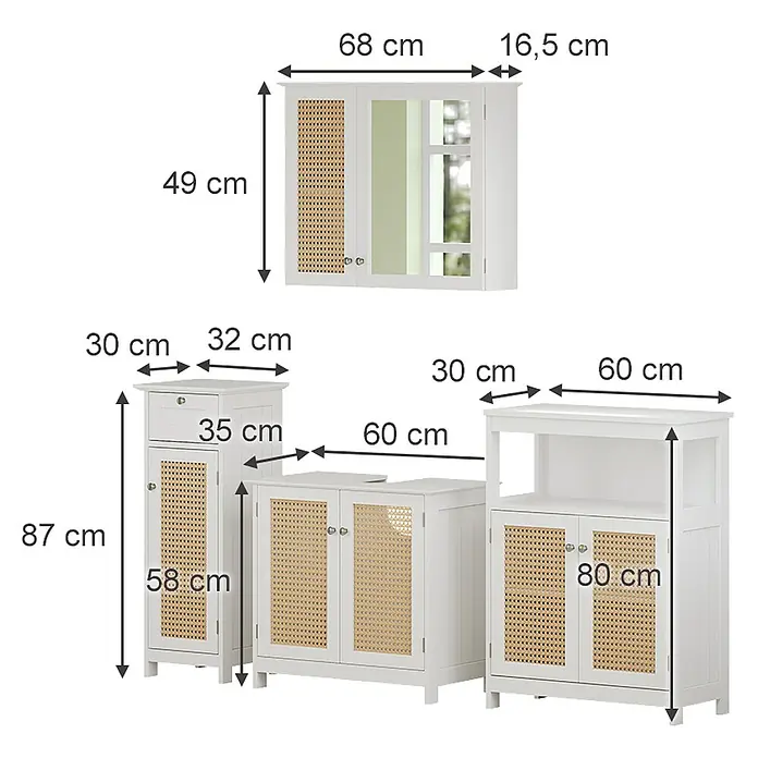 Vicco Badmöbel-Set Rosario Weiß 4 teilig, mit Midischrank - Gesamtbreite Badmöbel: 152 cm, Weiß, Matt