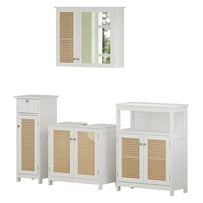 Vicco Badmöbel-Set Rosario Weiß 4 teilig, mit Midischrank - Gesamtbreite Badmöbel: 152 cm, Weiß, Matt
