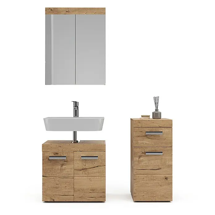 Vicco Badmöbel-Set Luna Eiche Wotan 3 Teile, mit Midischrank - Gesamtbreite Badmöbel: 97 cm, Eiche Wotan, Matt