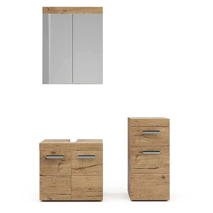Vicco Badmöbel-Set Luna Eiche Wotan 3 Teile, mit Midischrank - Gesamtbreite Badmöbel: 97 cm, Eiche Wotan, Matt