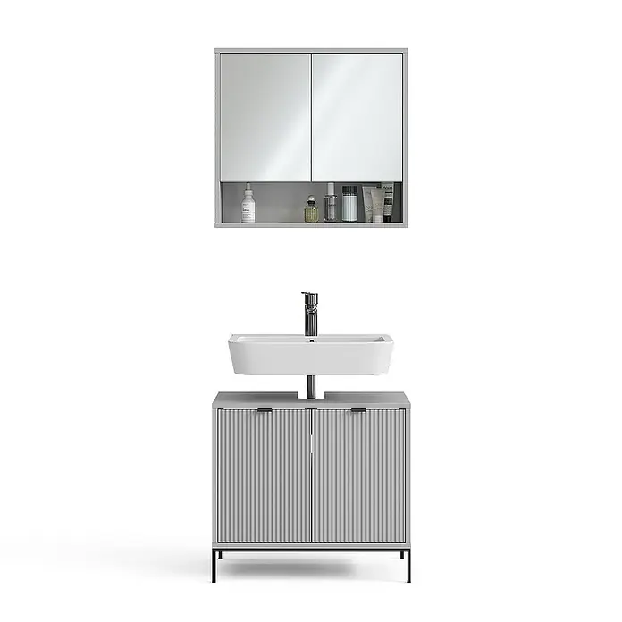 Vicco Badmöbel-Set Eliza Grau 2 Teile - Gesamtbreite Badmöbel: 70 cm, Grau, Matt