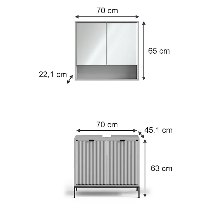 Vicco Badmöbel-Set Eliza Grau 2 Teile - Gesamtbreite Badmöbel: 70 cm, Grau, Matt