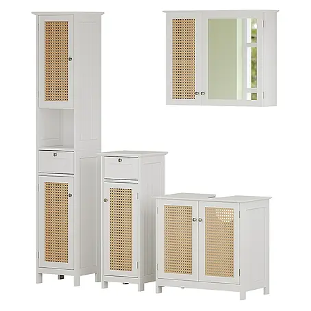 Vicco  Badmöbel-Set Rosario Weiß 4 teilig, mit Hochschrank