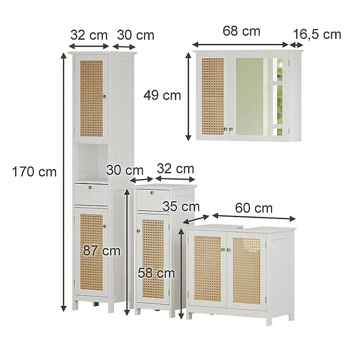 Vicco Badmöbel-Set Rosario Weiß 4 teilig, mit Hochschrank - Gesamtbreite Badmöbel: 124 cm, Weiß, Matt