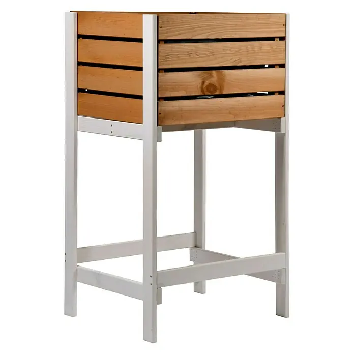 Dobar Hochbeet - 49 x 42 x 90 cm, Holz, Braun - Bild einer hölzernen Hochbeet-Pflanzkiste mit weißem Rahmen, ideal für den Garten oder die Terrasse.