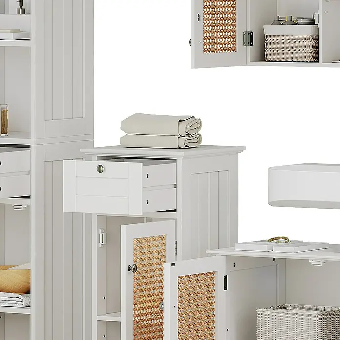 Vicco Badmöbel-Set Rosario Weiß 4 teilig, mit Hochschrank - Gesamtbreite Badmöbel: 124 cm, Weiß, Matt