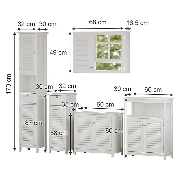 Vicco Badmöbel-Set Riad Weiß 5 Teile, Unterschrank mit Zwischenablage - Gesamtbreite Badmöbel: 184 cm, Weiß, Matt