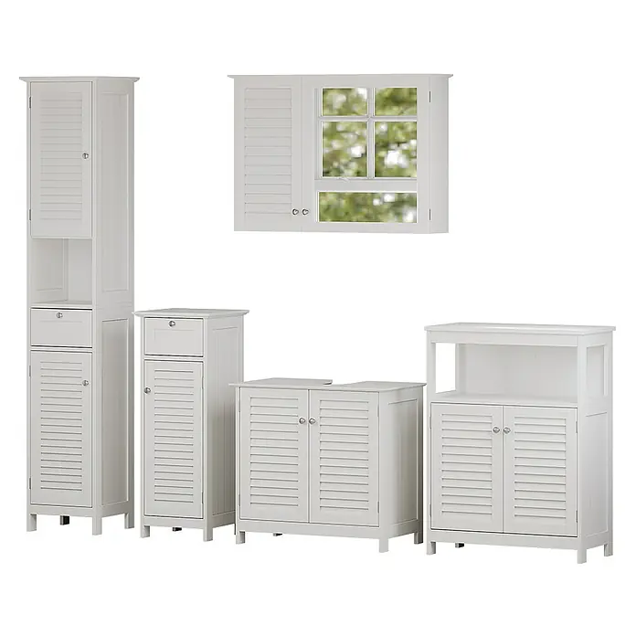 Vicco Badmöbel-Set Riad Weiß 5 Teile, Unterschrank mit Zwischenablage - Gesamtbreite Badmöbel: 184 cm, Weiß, Matt