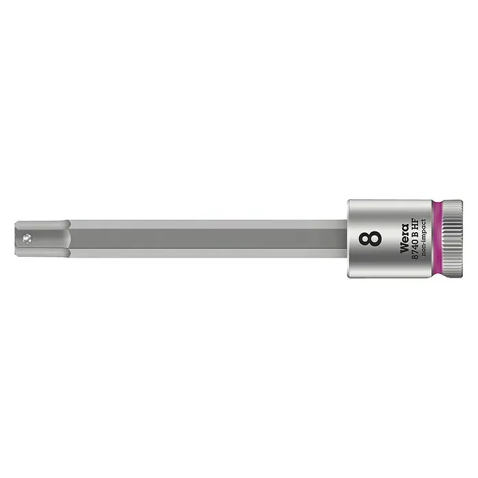 Wera Steckschlüsseleinsatz 8740 B HF HEX-PLUS - 8 mm, ⅜″, Länge: 100 mm - Wera 8740 B HF Innensechskant-Steckschlüssel, Gr. 8, für Schraubarbeiten mit erhöhter Haltekraft. Ideal für präzise Anwendungen.
