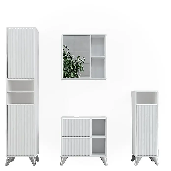 Vicco Badmöbel-Set Leano Weiß 4-teiliges Set - Weiß, Matt
