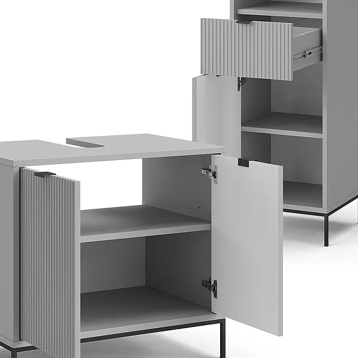 Vicco Badmöbel-Set Eliza Grau 3 Teile, mit Hochschrank - Gesamtbreite Badmöbel: 110 cm, Grau, Matt