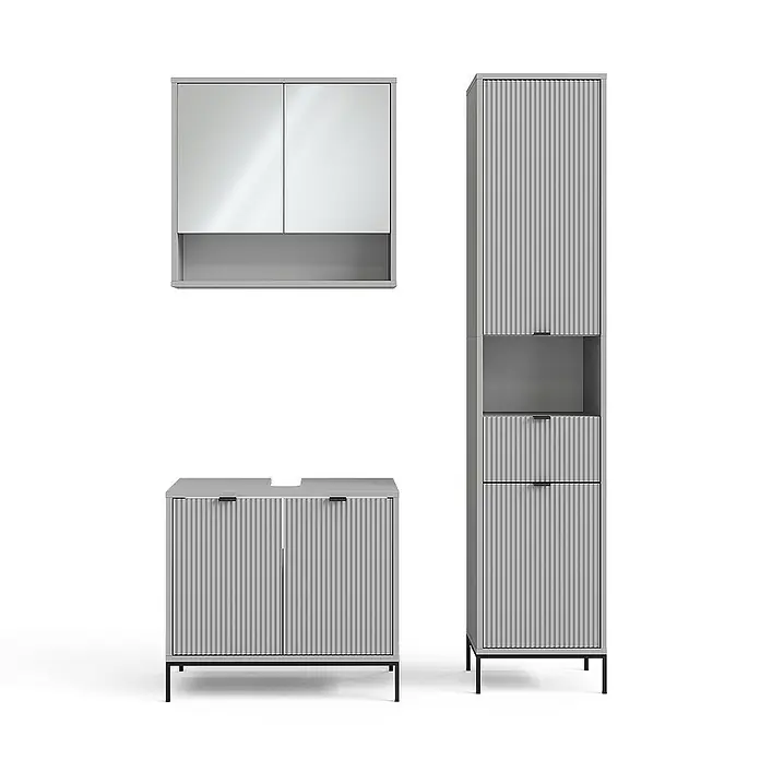 Vicco Badmöbel-Set Eliza Grau 3 Teile, mit Hochschrank - Gesamtbreite Badmöbel: 110 cm, Grau, Matt