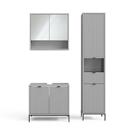 Vicco  Badmöbel-Set Eliza Grau 3 Teile, mit Hochschrank