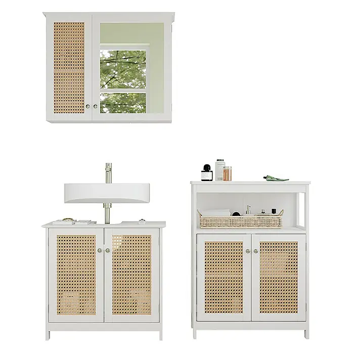 Vicco Badmöbel-Set Rosario Weiß 3-teilig - Gesamtbreite Badmöbel: 120 cm, Weiß, Matt