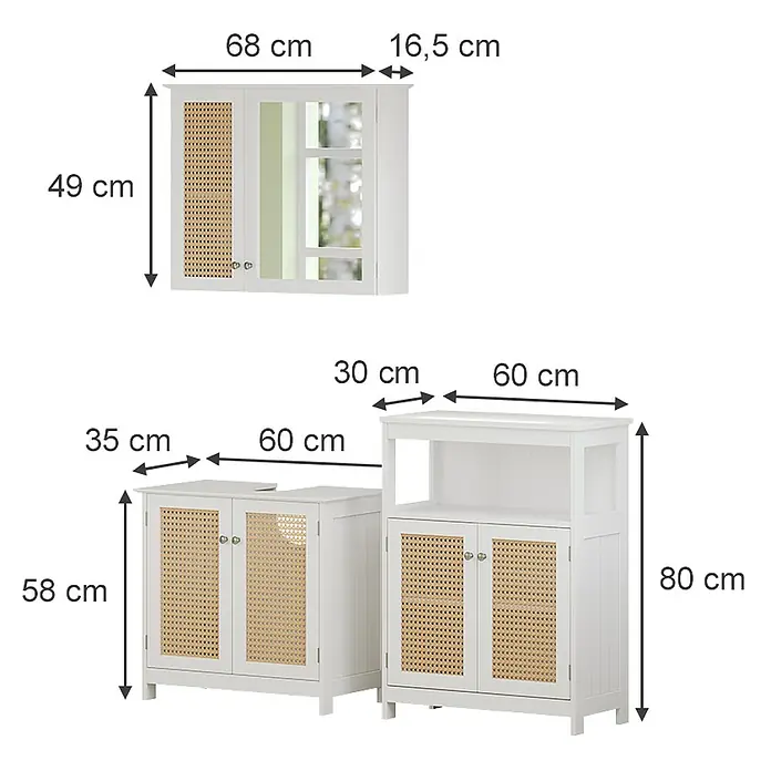 Vicco Badmöbel-Set Rosario Weiß 3-teilig - Gesamtbreite Badmöbel: 120 cm, Weiß, Matt