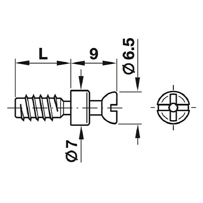 Häfele Verbindungsbolzen Rafix S 20Spezialgewinde, Länge Gewinde: 11 mm Front View