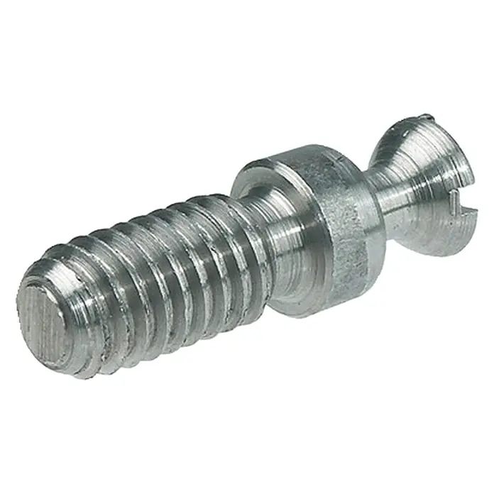 Häfele Perno de conexión Rafix S 20 - Rosca: M 6, Longitud rosca: 12 mm - Primer plano de un tornillo ranurado de color metal con roscas, sobre un fondo blanco.