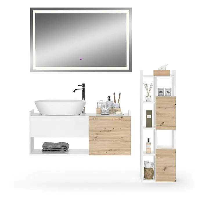 Vicco Badmöbel-Set Alf Weiß 3 Teile - Gesamtbreite Badmöbel: 141 cm, Weiß, Matt