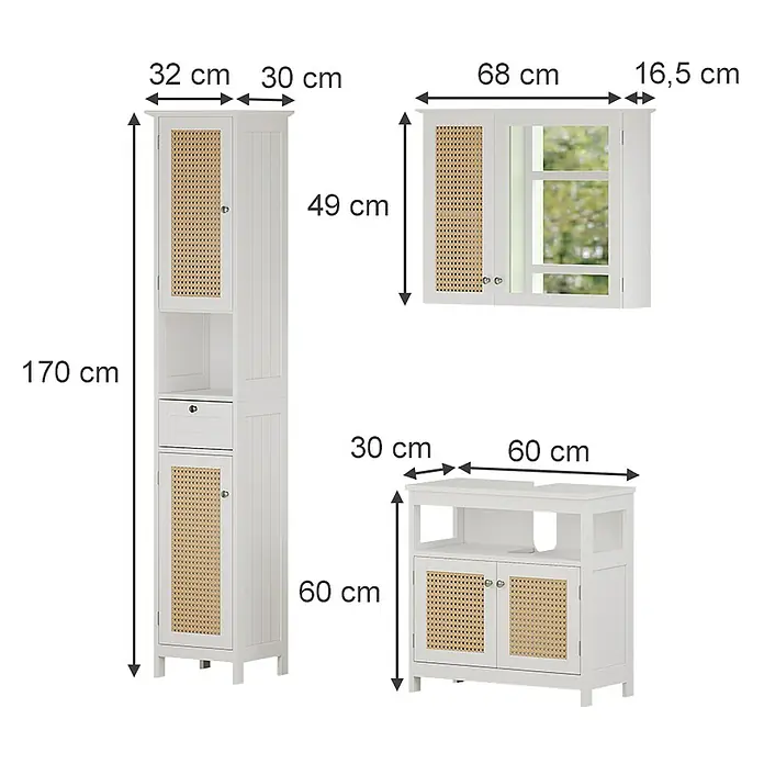 Vicco Badmöbel-Set Rosario Weiß 3 Teile, mit Hochschrank - Gesamtbreite Badmöbel: 92 cm, Weiß, Matt