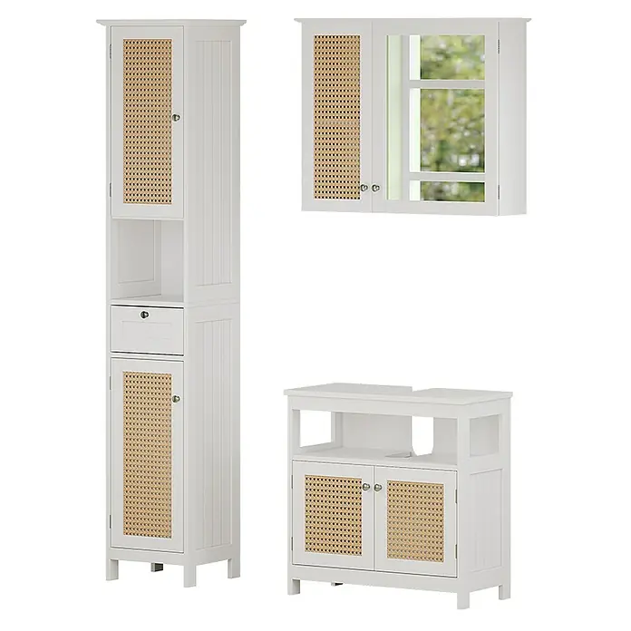 Vicco Badmöbel-Set Rosario Weiß 3 Teile, mit Hochschrank - Gesamtbreite Badmöbel: 92 cm, Weiß, Matt